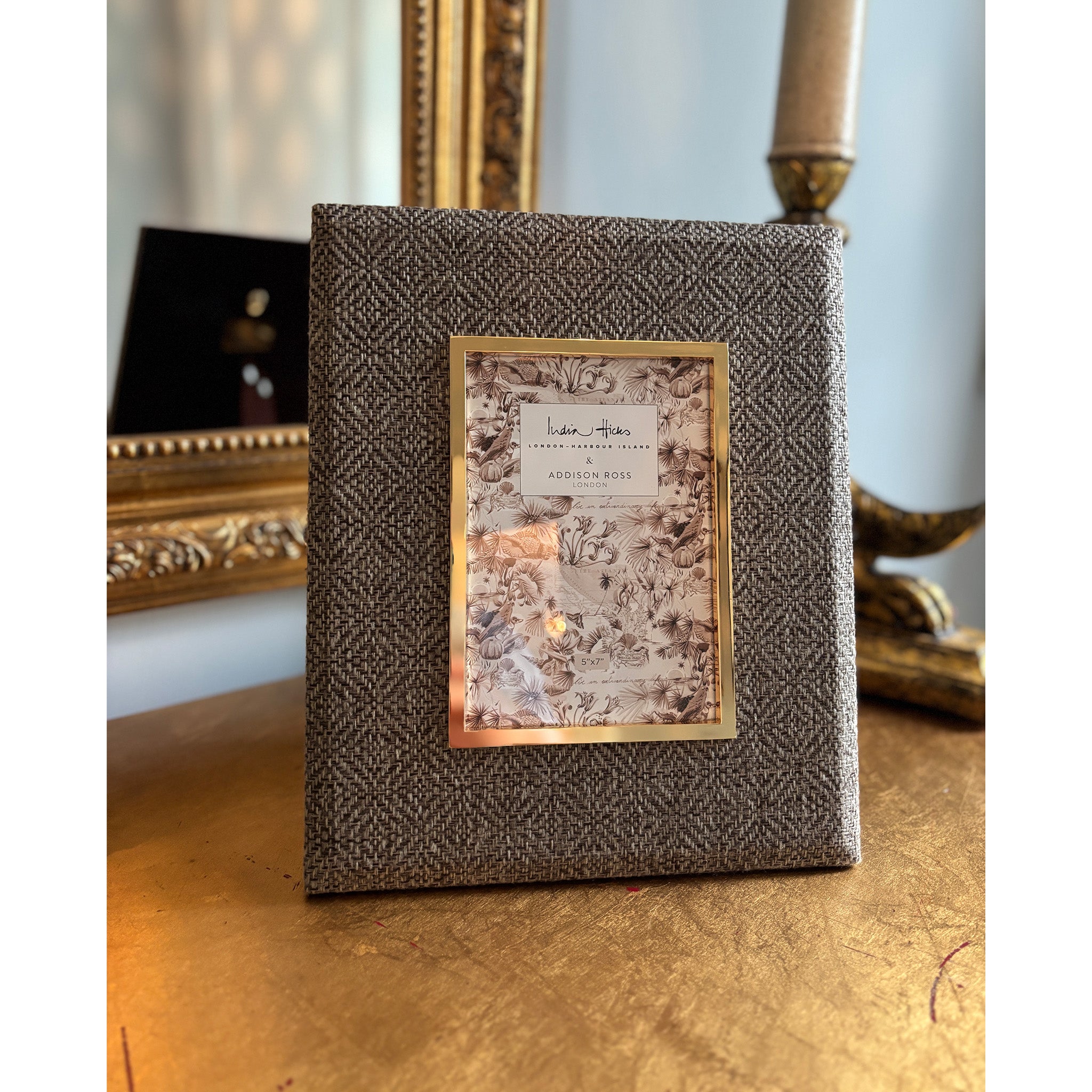 India Hicks Brown Geometric Fabric Photo Frame
